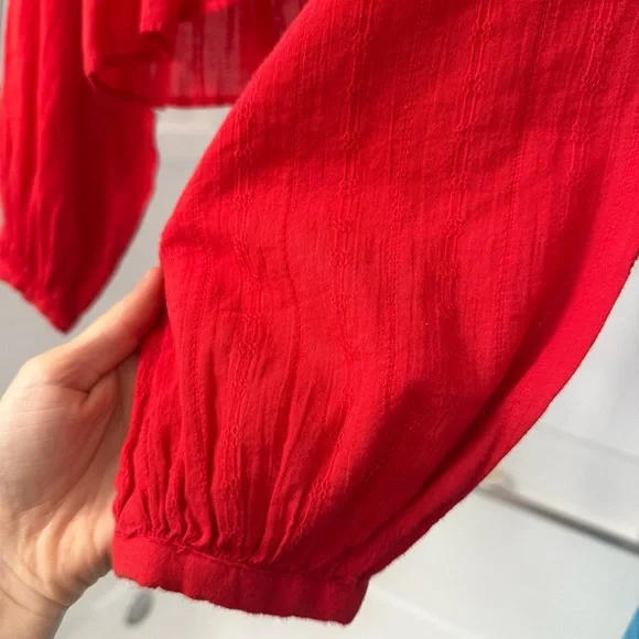 Sold Free People Cotton Lace Longe sleeve cover blouse Red Top - Picture 5 of 9